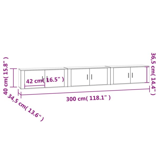 Muebles para TV de pared 3 uds roble marrón 100x34,5x40 cm