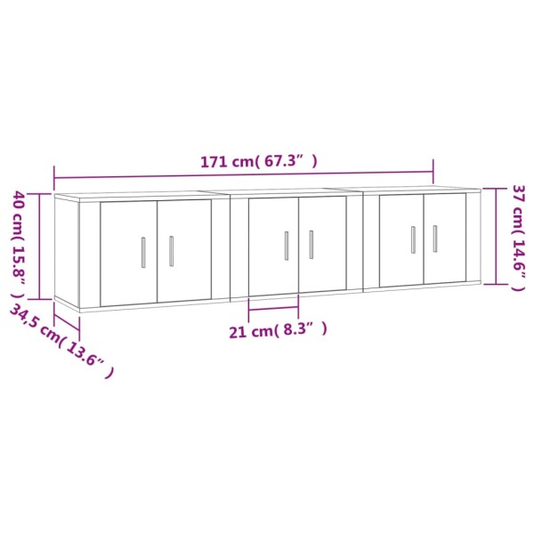 Muebles para TV de pared 3 uds gris Sonoma 57x34,5x40 cm