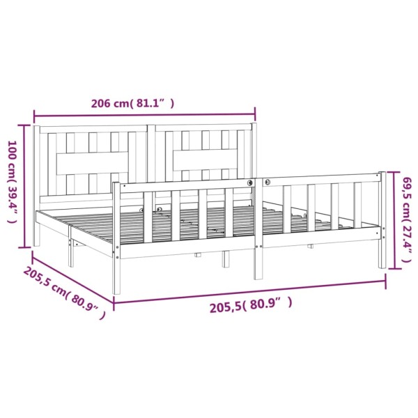 Estructura cama con cabecero madera pino marrón miel 200x200 cm