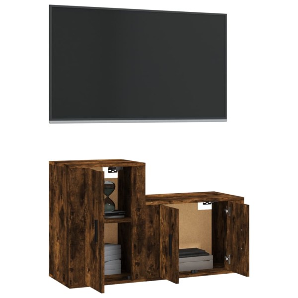 Set de muebles de TV 2 pzas madera contrachapada roble ahumado