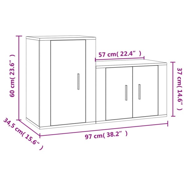 Set de muebles de TV 2 pzas madera contrachapada roble ahumado