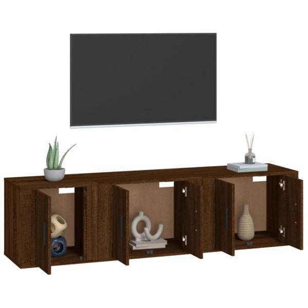 Set de muebles para TV 3 pzas madera contrachapada roble marrón