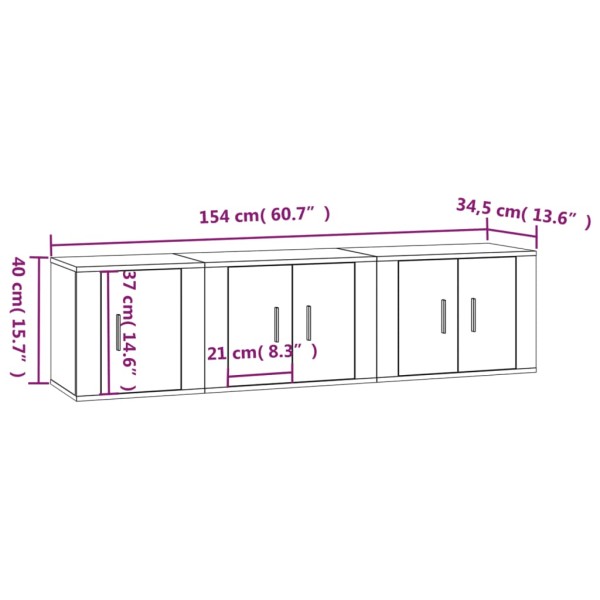 Set de muebles para TV 3 pzas madera contrachapada roble marrón