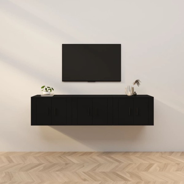 Muebles para TV de pared 3 uds negro 57x34,5x40 cm