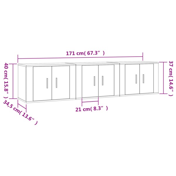 Muebles para TV de pared 3 uds negro 57x34,5x40 cm