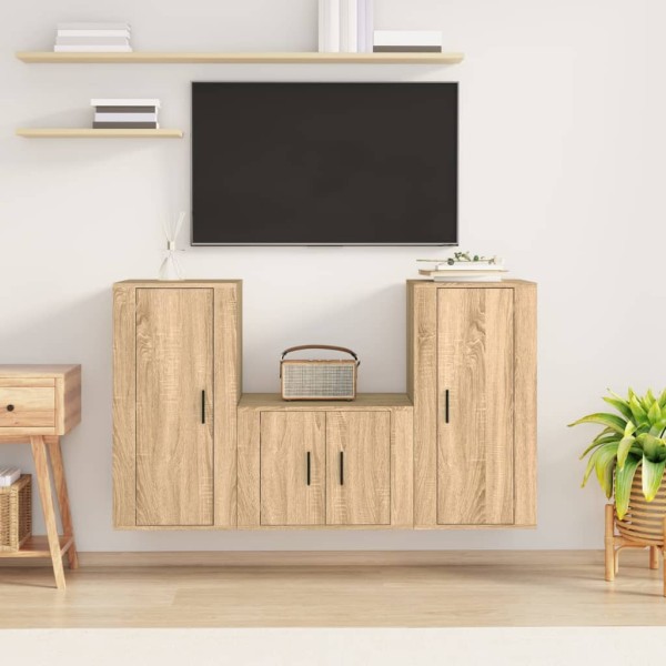 Set de muebles para TV 3 pzas madera contrachapada roble sonoma