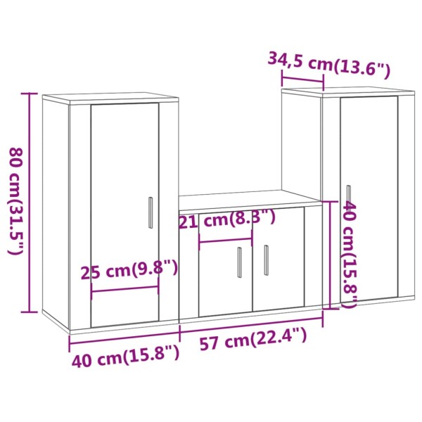 Set de muebles para TV 3 pzas madera contrachapada roble sonoma