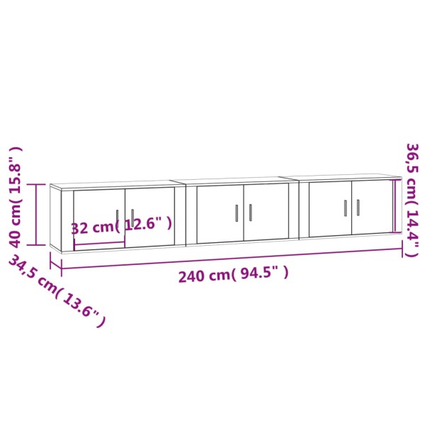 Muebles para TV de pared 3 uds gris hormigón 80x34,5x40 cm