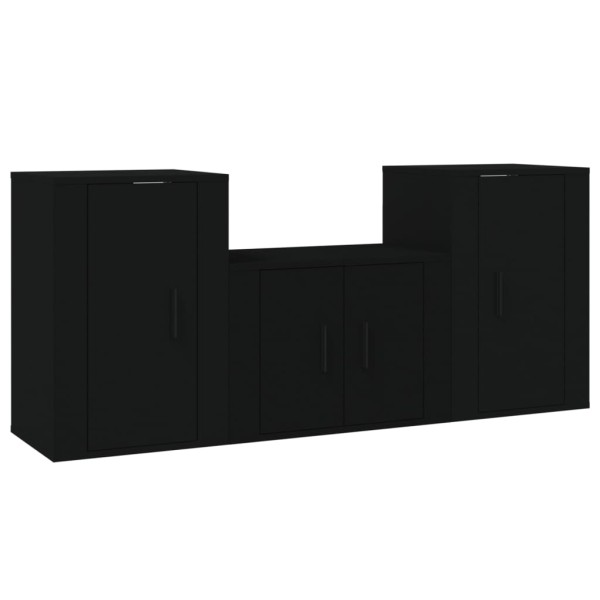 Set de muebles para TV 3 piezas madera contrachapada negro