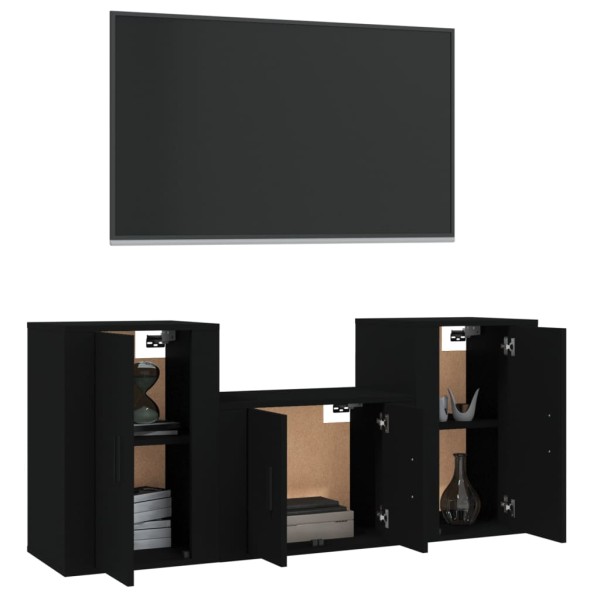 Set de muebles para TV 3 piezas madera contrachapada negro