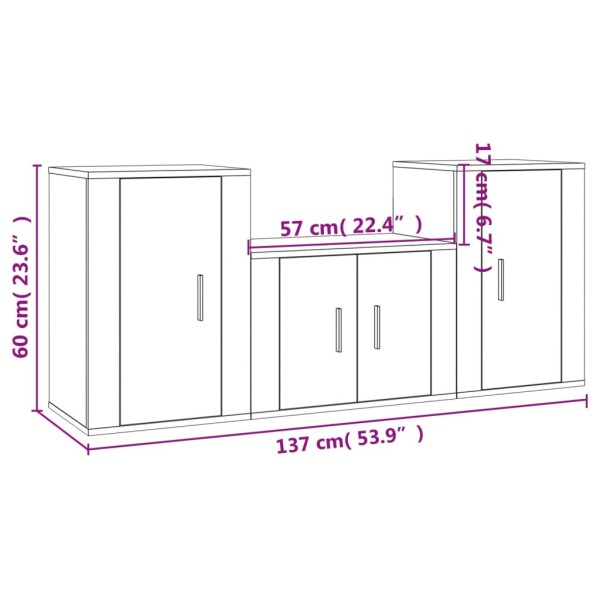 Set de muebles para TV 3 piezas madera contrachapada negro