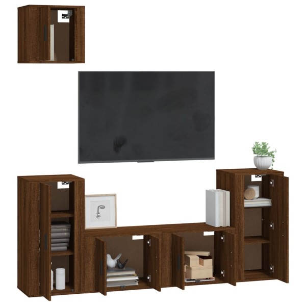 Set de muebles para TV 5 pzas madera contrachapada roble marrón