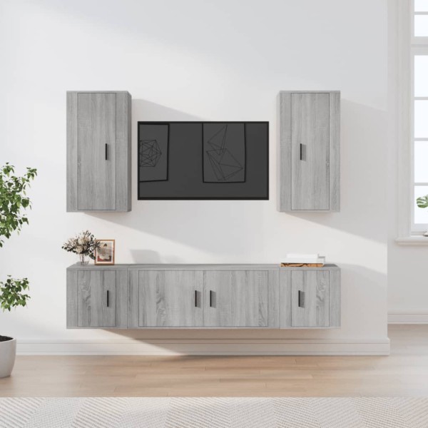 Set de muebles para TV 5 pzas madera contrachapada gris Sonoma