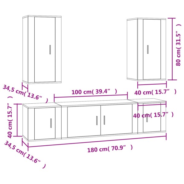 Set de muebles para TV 5 pzas madera contrachapada gris Sonoma