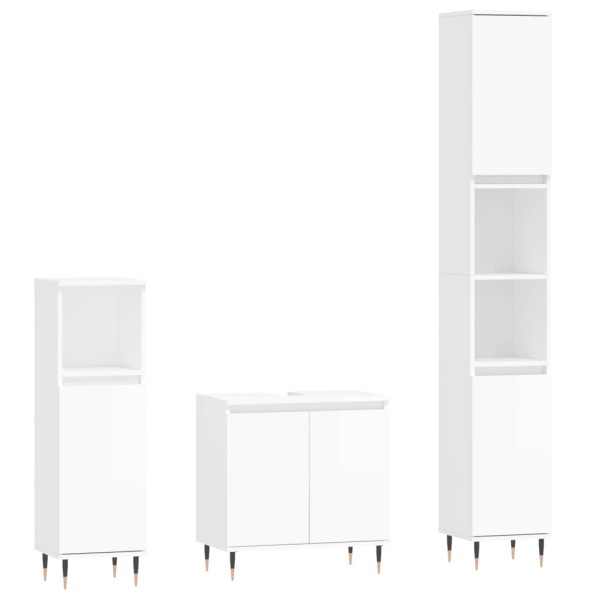 Set muebles de baño 3 piezas madera contrachapada blanco brillo