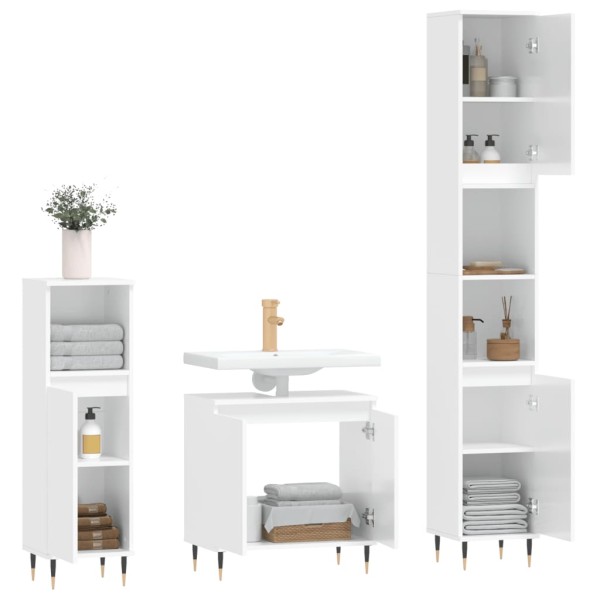 Set muebles de baño 3 piezas madera contrachapada blanco brillo