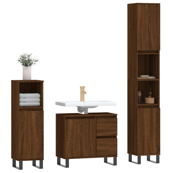 Set de muebles baño 3 pzas madera contrachapada roble marrón