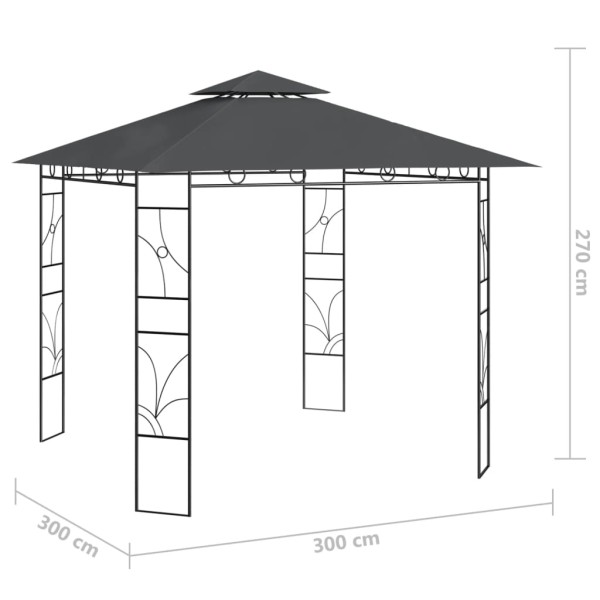 Cenador gris antracita 3x3x2,7 m 160 g/m²