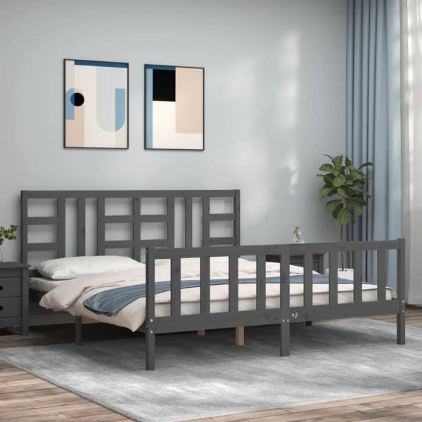 Estructura de cama con cabecero madera maciza gris 180x200 cm