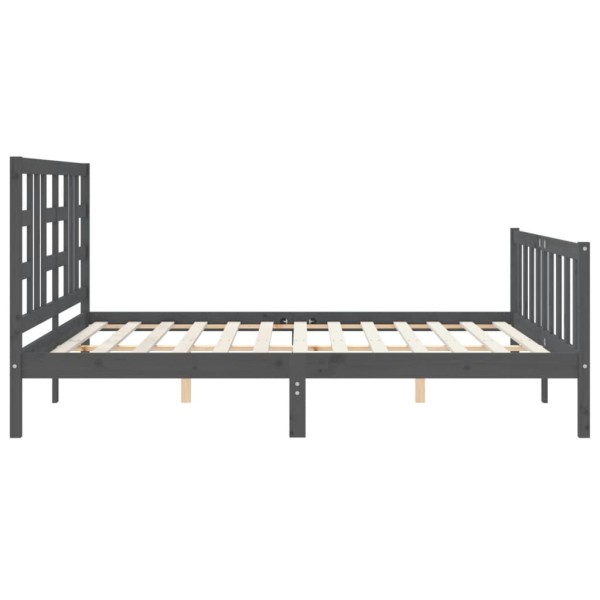 Estructura de cama con cabecero madera maciza gris 180x200 cm