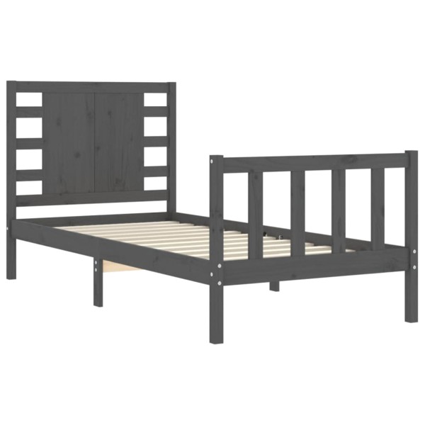 Estructura de cama individual con cabecero madera maciza gris