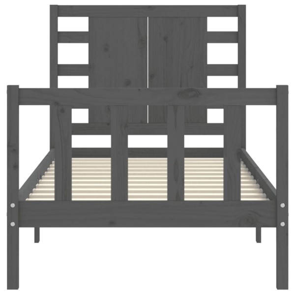 Estructura de cama individual con cabecero madera maciza gris