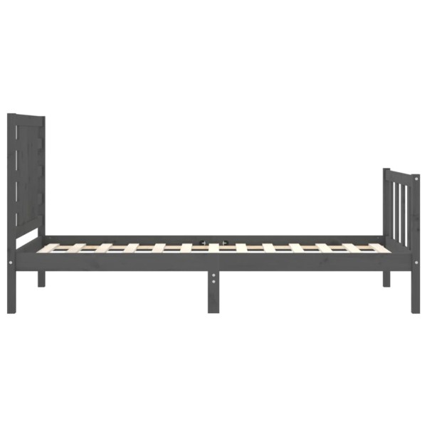 Estructura de cama individual con cabecero madera maciza gris