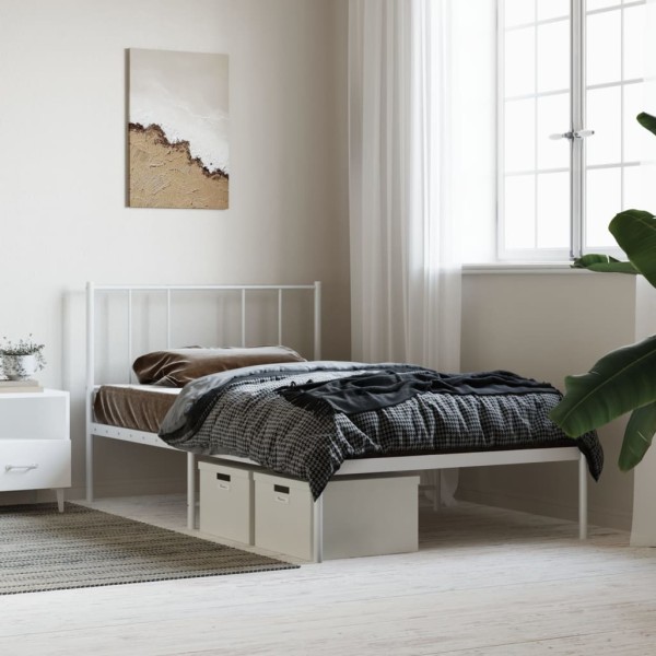 Estructura de cama de metal con cabecero blanco 75x190 cm