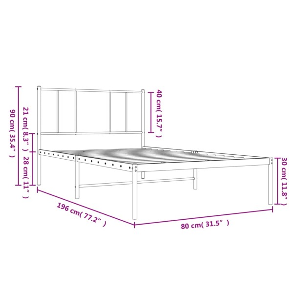 Estructura de cama de metal con cabecero blanco 75x190 cm