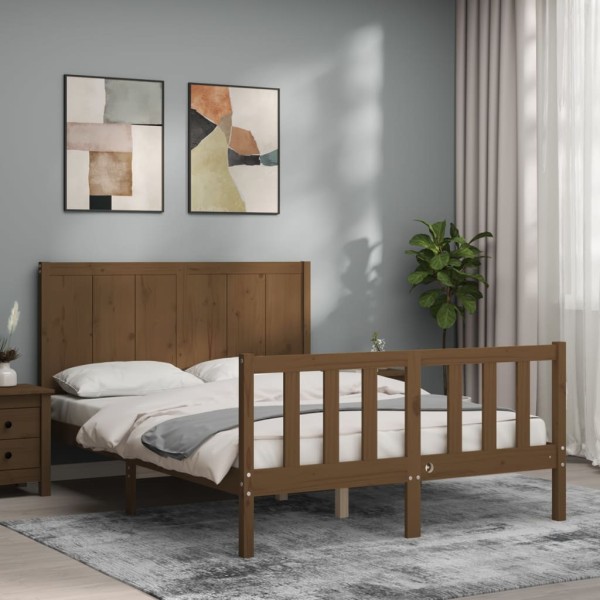 Estructura cama cabecero madera maciza marrón miel 120x200 cm