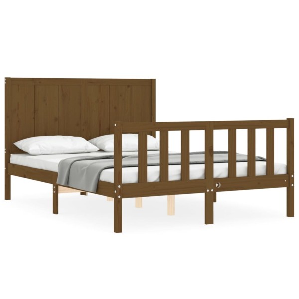 Estructura cama cabecero madera maciza marrón miel 120x200 cm