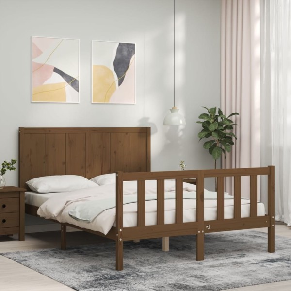 Estructura cama cabecero madera maciza marrón miel 120x200 cm