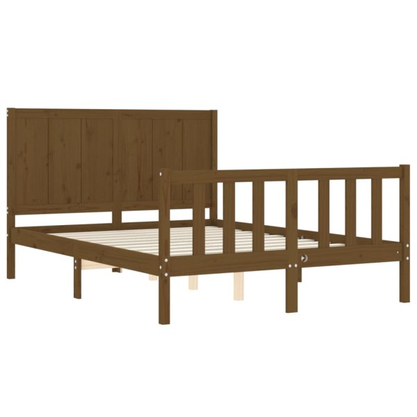 Estructura cama cabecero madera maciza marrón miel 120x200 cm