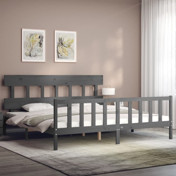 Estructura de cama con cabecero madera maciza gris 200x200cm