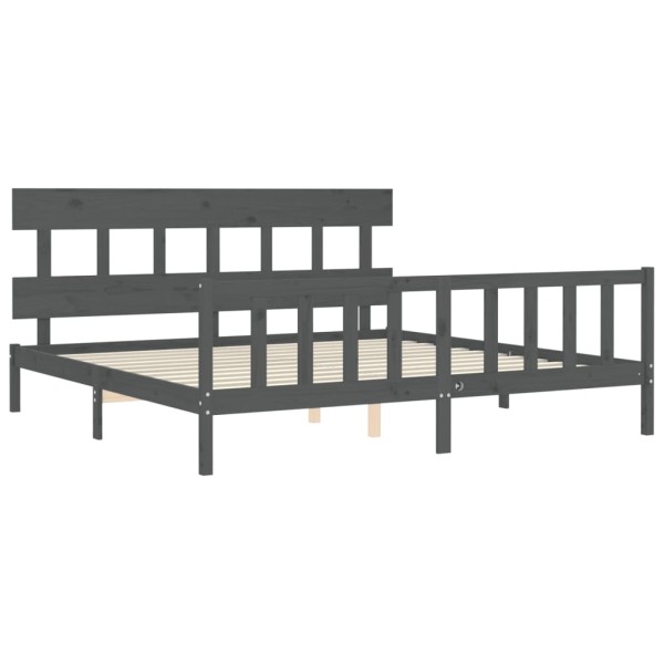 Estructura de cama con cabecero madera maciza gris 200x200cm