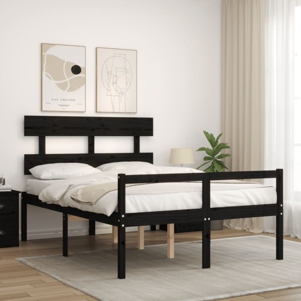 Cama para personas mayores con cabecero madera maciza negro