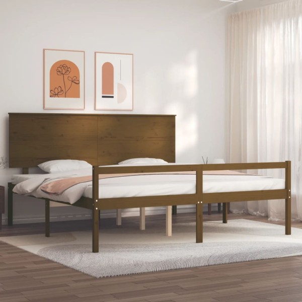 Cama personas mayores cabecero madera marrón miel 200x200 cm