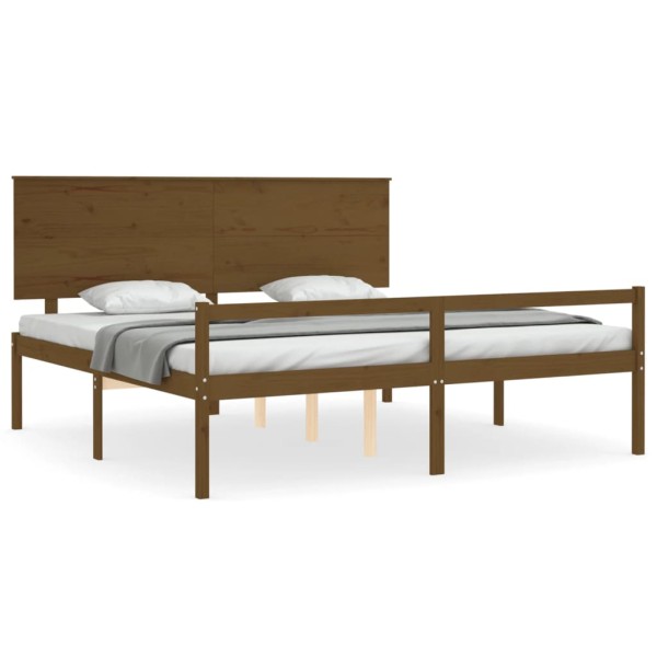 Cama personas mayores cabecero madera marrón miel 200x200 cm