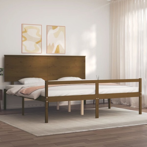 Cama personas mayores cabecero madera marrón miel 200x200 cm