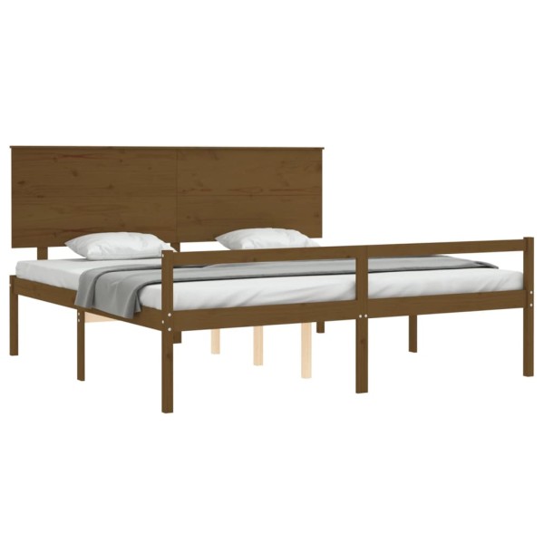 Cama personas mayores cabecero madera marrón miel 200x200 cm