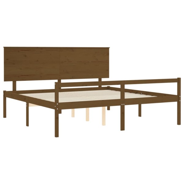 Cama personas mayores cabecero madera marrón miel 200x200 cm