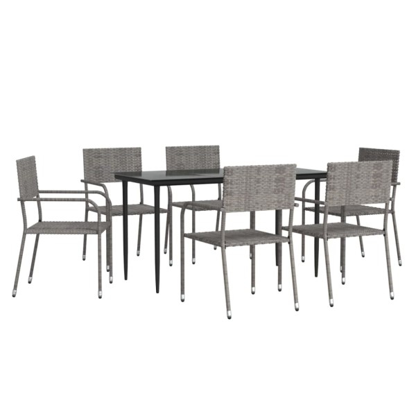 Juego de comedor jardín 7 pzas ratán sintético acero gris negro