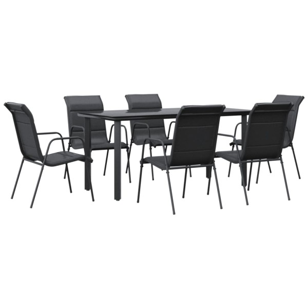 Juego de comedor para jardín 7 piezas acero y textilene negro