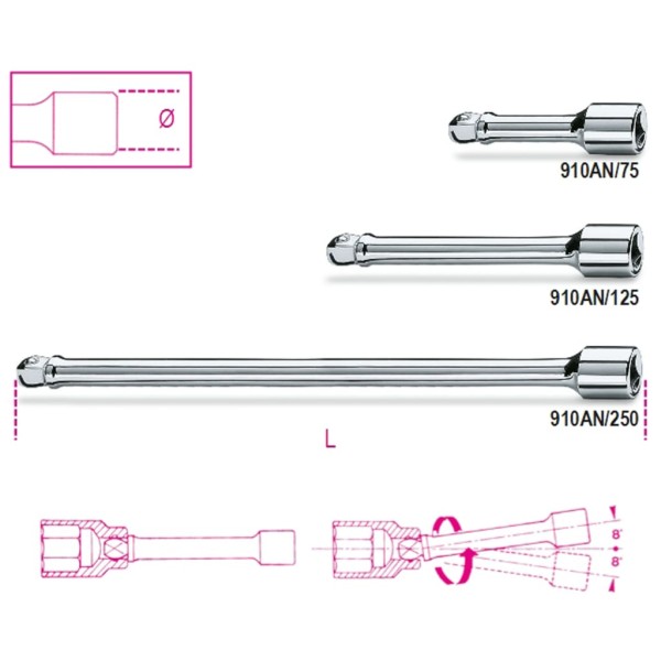 Beta Tools Barra de extensión oscilante 3/8" 910AN/250