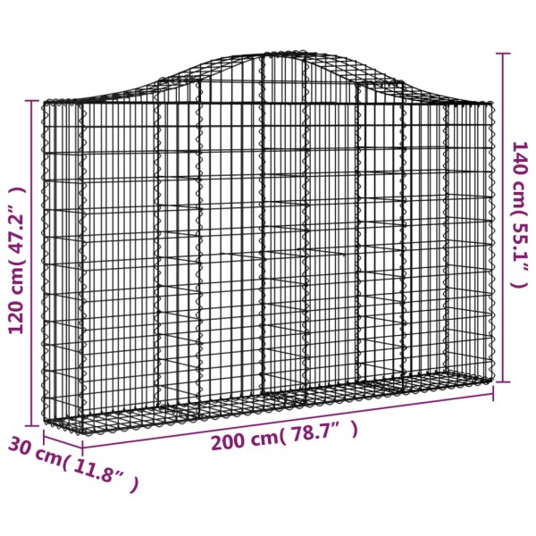 Cestas de gaviones 9 uds forma de arco hierro 200x30x120/140 cm