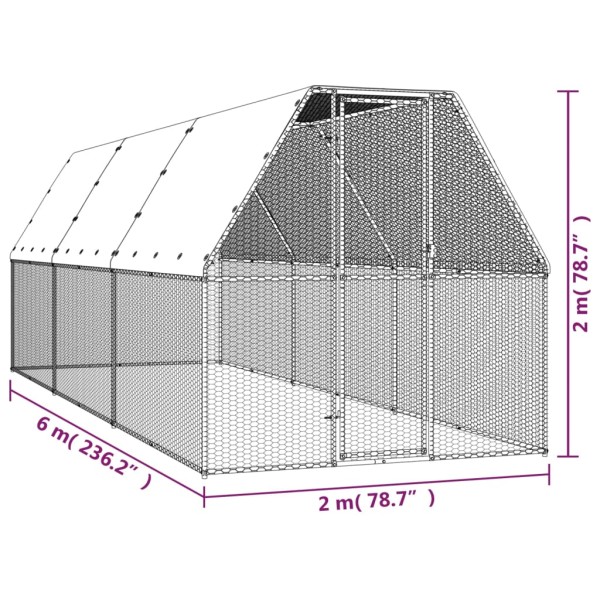 Jaula gallinero de exterior de acero galvanizado 2x6x2 m