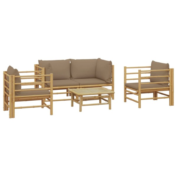 Set de muebles de jardín 5 piezas bambú y cojines gris taupé