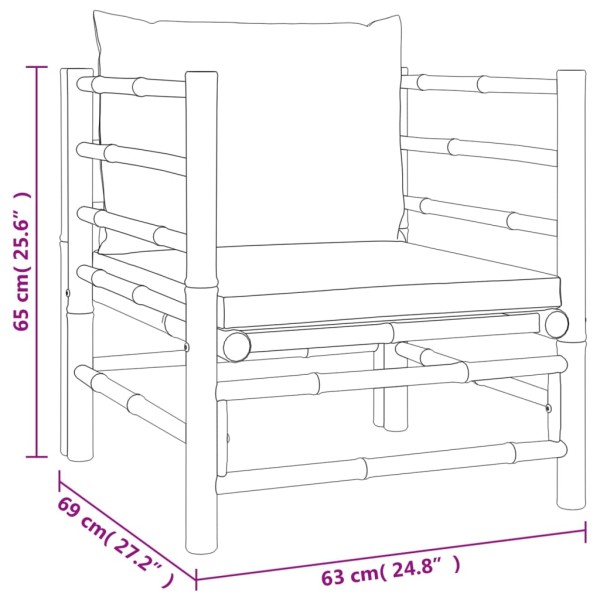 Set de muebles de jardín 5 piezas bambú y cojines gris taupé