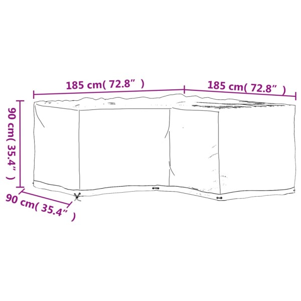 Fundas muebles jardín forma de L 2 uds 12 ojales 185x185x90 cm