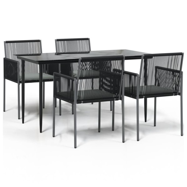 Set comedor jardín 5 pzas y cojines acero ratán sintético negro